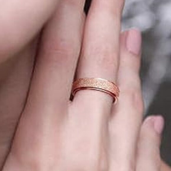 Women Gold Fashion Stainless Steel Fidget Ring for Anxiety Sand Blast Finish - Picture 1 of 2
